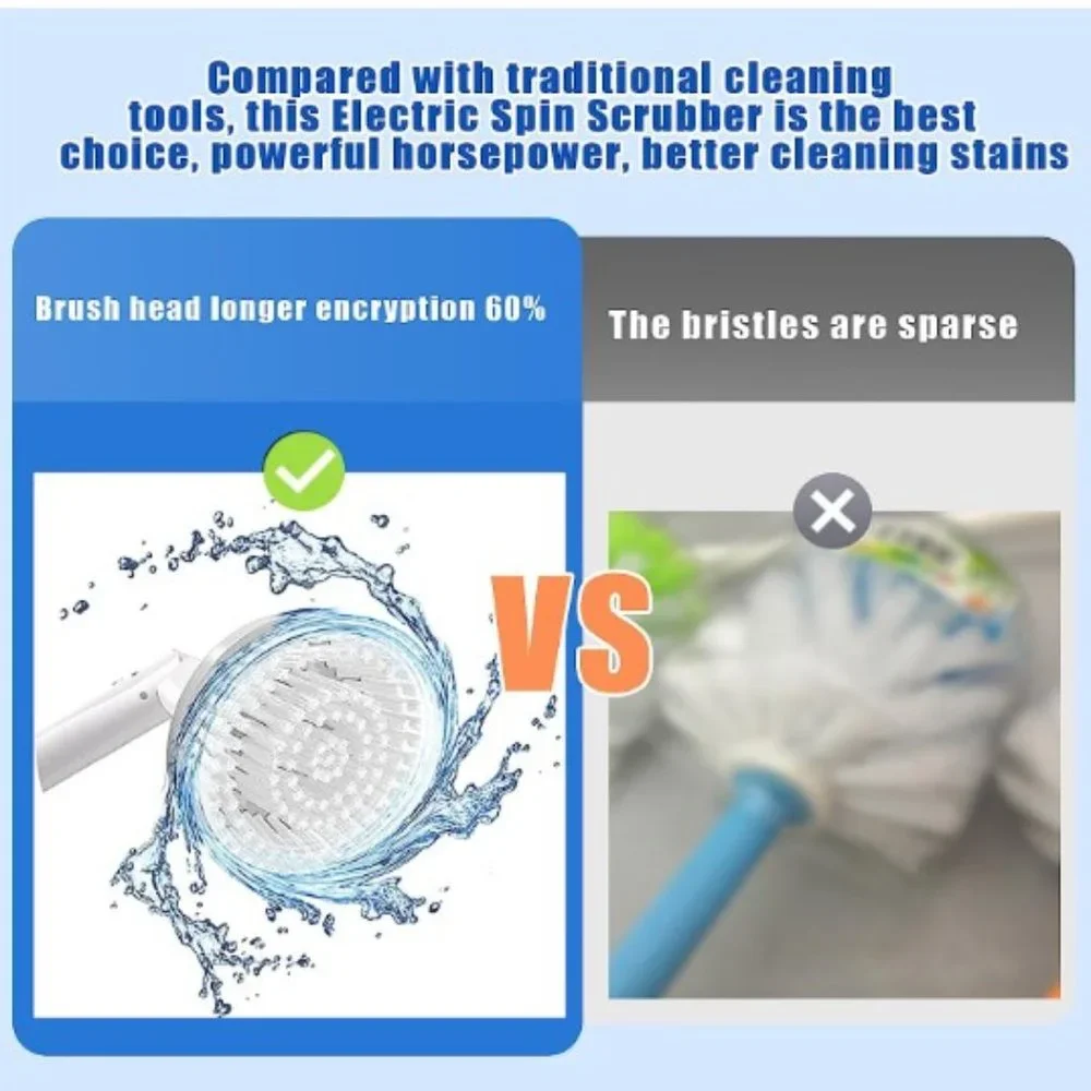 Cordless Electric Spin Scrubber - Shower/Bathroom /Floor with Extension Arm
